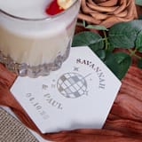 "Custom Retro Disco Ball Coaster, hexagon shape, set of 100" - Party Coasters in white by ForYourParty