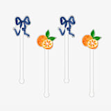 "Orange and Navy Bow Acrylic Drink Stir Sticks (Set of 4)" - Party Stir Sticks in clear by Liesel Anne