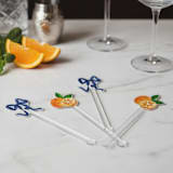 "Orange and Navy Bow Acrylic Drink Stir Sticks (Set of 4)" - Party Stir Sticks in clear by Liesel Anne