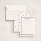 "bow border" - Personalized Stationery Cards in Red Ribbon by Alston Foster - Assembled