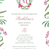 "Tropical Crest" - Sweet Sixteen Party Invitations in Fuschia by Hallie Fischer - Detail