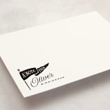 "Vintage Pennant" - Personalized Stationery Cards in Licorice by Oscar and Emma - Karly Depew - Detail