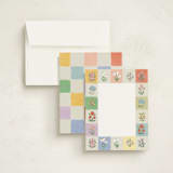 "Checkered flowers" - Personalized Stationery Cards in Marshmallow by Hanna Symonovych - Assembled