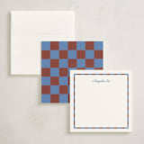 "thin checked" - Personalized Stationery Cards in Maroon by Carrie Moradi - Assembled