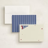 "Sports Pennant" - Personalized Stationery Cards in Americana by Rebecca Dymon - Assembled