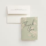 "Vintage Florals" - Bridal Shower Thank You Cards in Celadon by Morgan Kendall - Card with Envelope