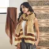 "Oak Stripes Brown Linen Scarf" - Pashminas in brown by Anjali Purohit