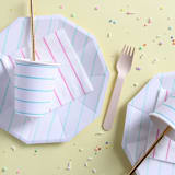 "Mint Frenchie Stripes 9 oz Cups - Pack of 8" - Party Cups in brown by Jollity and Co