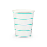 "Aqua Frenchie Stripes 9 oz Cups - Pack of 8" - Party Cups in white by Jollity and Co
