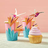 "Tropical Cups with Flower Sleeves - Pack of 8" - Party Cups in pink by MA FÊTE