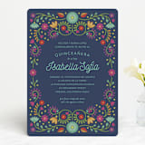 "Fiesta Floral" - Quinceanera Invitations in Navy by Laura Hankins - Front