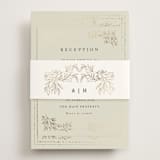 "Foil Botanical Frame" - Reception Cards in Taupe by Hannah Williams - Assembled with Belly Band