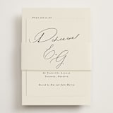 "Scripted Names" - Rehearsal Dinner Cards in Ecru by Hooray Creative - Assembled with Belly Band