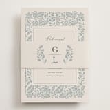 "Embroidered" - Rehearsal Dinner Cards in Dusty Blue by Jen Owens - Assembled with Belly Band