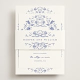 "Daisy Toile" - Rehearsal Dinner Cards in Blue Willow by Susan Zinader - Assembled with Belly Band