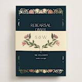 "Gilded Tapestry" - Foil-Pressed Rehearsal Dinner Cards in Midnight Garden by Simona Camp - Assembled with Belly Band