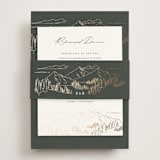"Peaks" - Foil-Pressed Rehearsal Dinner Cards in Hunter by Sarah Brown - Assembled with Belly Band