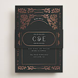 "Gilded nouveau frame" - Foil-Pressed Rehearsal Dinner Cards in Onyx by Ana de Sousa - Assembled with Belly Band