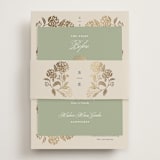 "Shimmering Hydrangeas" - Foil-Pressed Rehearsal Dinner Cards in Tea Time by Susan Zinader - Assembled with Belly Band