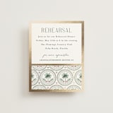 "Vintage Palms" - Foil-Pressed Rehearsal Dinner Cards in Sand by Maria Alou - Front