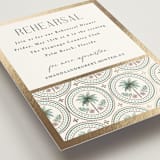 "Vintage Palms" - Foil-Pressed Rehearsal Dinner Cards in Sand by Maria Alou - Detail
