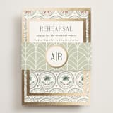 "Vintage Palms" - Foil-Pressed Rehearsal Dinner Cards in Sand by Maria Alou - Assembled with Belly Band