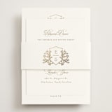 "Gold Crest" - Foil-Pressed Rehearsal Dinner Cards in Ivory by Mansi Verma - Assembled with Belly Band