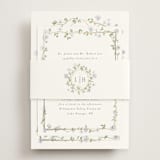 "Portico" - Foil-Pressed Rehearsal Dinner Cards in Blue Bell by Everett Paper Goods - Assembled with Belly Band