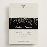 "Hand Illustrated Whimsical Chandelier" - Foil-Pressed Rehearsal Dinner Cards in Noir by Jackie Crawford - Assembled with Belly Band