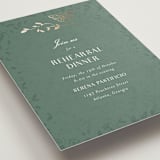 "Southern Romance" - Foil-Pressed Rehearsal Dinner Cards in Eucalyptus by Simona Camp - Detail