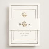 "Hydrangea bloom" - Foil-Pressed Rehearsal Dinner Cards in Cotton by Stacey Meacham - Assembled with Belly Band
