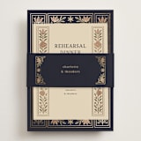 "Botanical Tapestry" - Foil-Pressed Rehearsal Dinner Cards in Navy by Jess Rosa Beck - Assembled with Belly Band