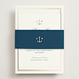 "Anchored" - Foil-Pressed Rehearsal Dinner Cards in Royal Navy by Olivia Raufman - Assembled with Belly Band