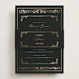 "Majesty" - Foil-Pressed Rehearsal Dinner Cards in Onyx by Nicoletta Savod - Assembled with Belly Band