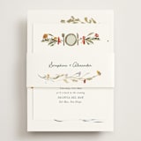 "Coastal Bloom" - Foil-Pressed Rehearsal Dinner Cards in Garden Green by Lucrecia Caporale - Assembled with Belly Band