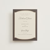 "Arch Frame" - Foil-Pressed Rehearsal Dinner Cards in Cognac by Emily Betts - Front