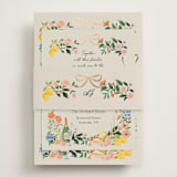 "Garden Feast" - Foil-Pressed Rehearsal Dinner Cards in Garden by Elly - Assembled with Belly Band