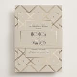 "Luxe Lines" - Foil-Pressed Rehearsal Dinner Cards in Champagne by Kristin Oliversen - Assembled with Belly Band