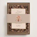 "Blooming path" - Foil-Pressed Rehearsal Dinner Cards in Chocolate by Paola Benenati - Assembled with Belly Band