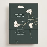 "Elegant Lillies" - Foil-Pressed Rehearsal Dinner Cards in Forest by Stacey Meacham - Assembled with Belly Band