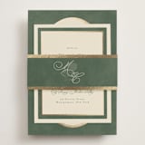 "Vintage Oval" - Foil-Pressed Rehearsal Dinner Cards in Rosemary by Emily Betts - Assembled with Belly Band