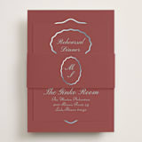 "Scallop Frame" - Foil-Pressed Rehearsal Dinner Cards in Burgundy by Baumbirdy - Assembled with Belly Band