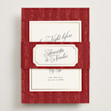 "Moiré" - Foil-Pressed Rehearsal Dinner Cards in Crimson by Studio Suku - Assembled with Belly Band