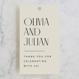 "Modern Stack" - Rehearsal Dinner Favor Tags in Sand by Robert and Stella - Front