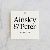 "Stay for Cake" - Rehearsal Dinner Favor Tags in Cloud by Jackie Crawford - Front