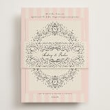 "Hand Illustrated Crest" - Reception Cards in Peony by Jackie Crawford - Assembled with Belly Band
