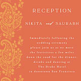 "Heritage Paisley" - Reception Cards in Tangerine by Kanika Mathur - Detail