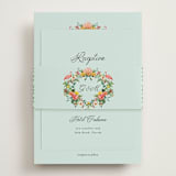 "Tropical Crest" - Reception Cards in Papaya by Susan Moyal - Assembled with Belly Band
