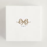 "Rustic Bow" - Rehearsal Dinner Favor Stickers in Snow by Jackie Crawford - In Use