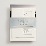 "Gilded frame" - Foil-Pressed Multi-Event RSVP Cards in Pearl by Nicole Walsh - Assembled with Belly Band